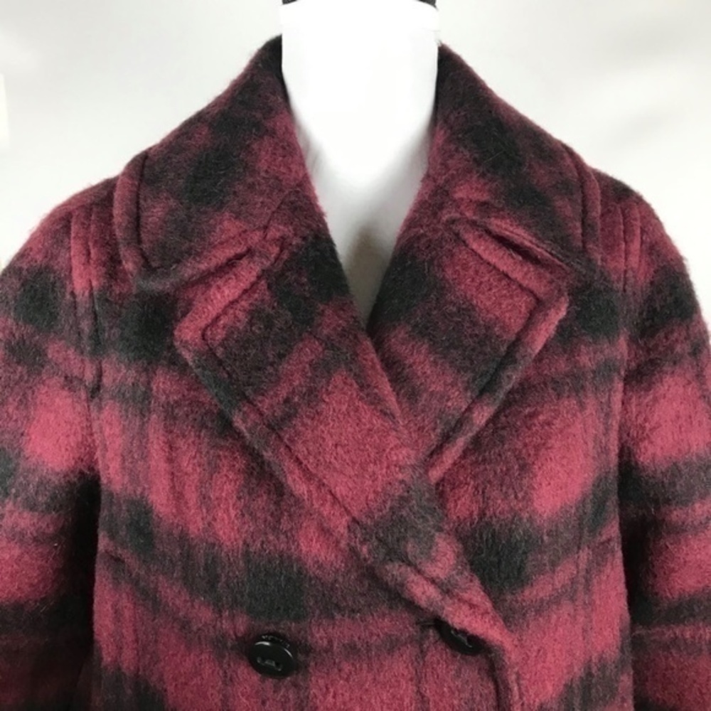 Coach Dark Cranberry Wool Buffalo Plaid Peacoat Size Medium - Picture 4 of 7